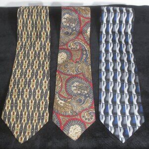 Like New Lot of 3 Neckties Silk Vintage Brown Blue Tan Gray Mixed Brands OSM